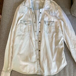 GAP Women's White Distressed Button Down Shirt